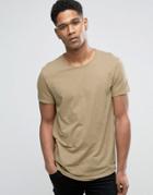 Esprit Crew Neck T-shirt With Raw Edges - Beige