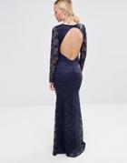 City Goddess Open Back Lace Maxi Dress - Navy