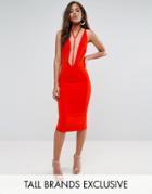 Naanaa Tall Plunge Front Bodycon Dress With Harness Detail - Orange