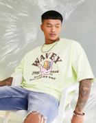 Asos Design Oversized T-shirt In Light Green With Wavey Chest Print