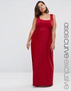 Asos Curve Maxi Dress In Crepe With Pleated Skirt - Red