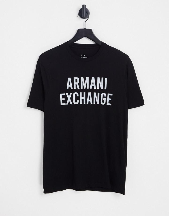 Armani Exchange T-shirt With Holographic Logo In Black