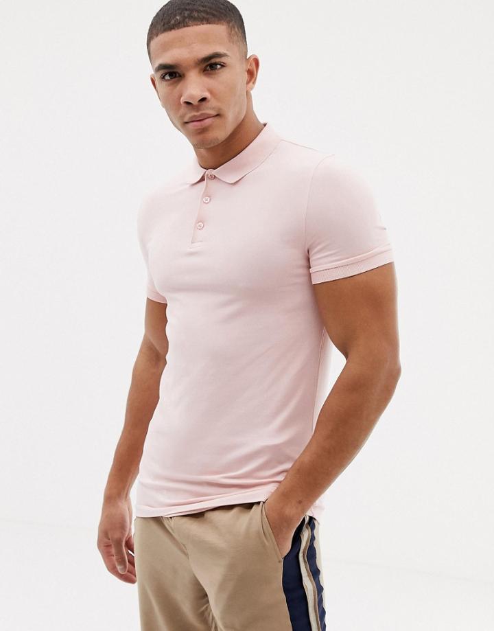 Asos Design Muscle Fit Jersey Polo With Stretch In Jersey In Pink - Pink