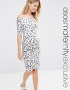 Asos Maternity Bardot Dress With Half Sleeve In White Leopard - Multi