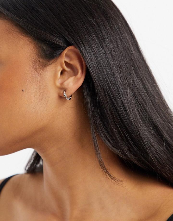 Designb London Twist Hoop Earrings In Silver
