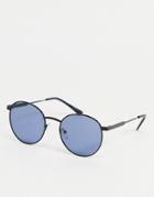 Only & Sons Round Sunglasses With Blue Lens In Gunmetal-grey