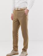 Asos Design Wedding Skinny Suit Pants In Camel Twill-beige