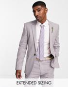 Asos Design Wedding Linen Super Skinny Suit Jacket With Houndstooth Check In Purple-green