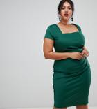 City Goddess Plus Square Neck Pencil Dress - Green