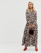 Zibi London V Front Leopard Print Midi Dress-multi