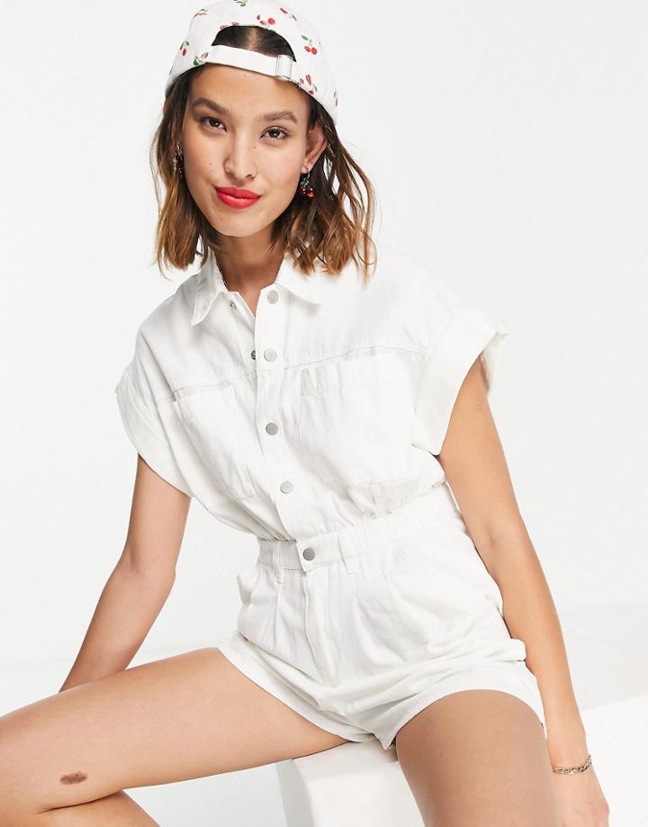 Urban Revivo Waisted Denim Romper In White