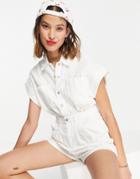 Urban Revivo Waisted Denim Romper In White