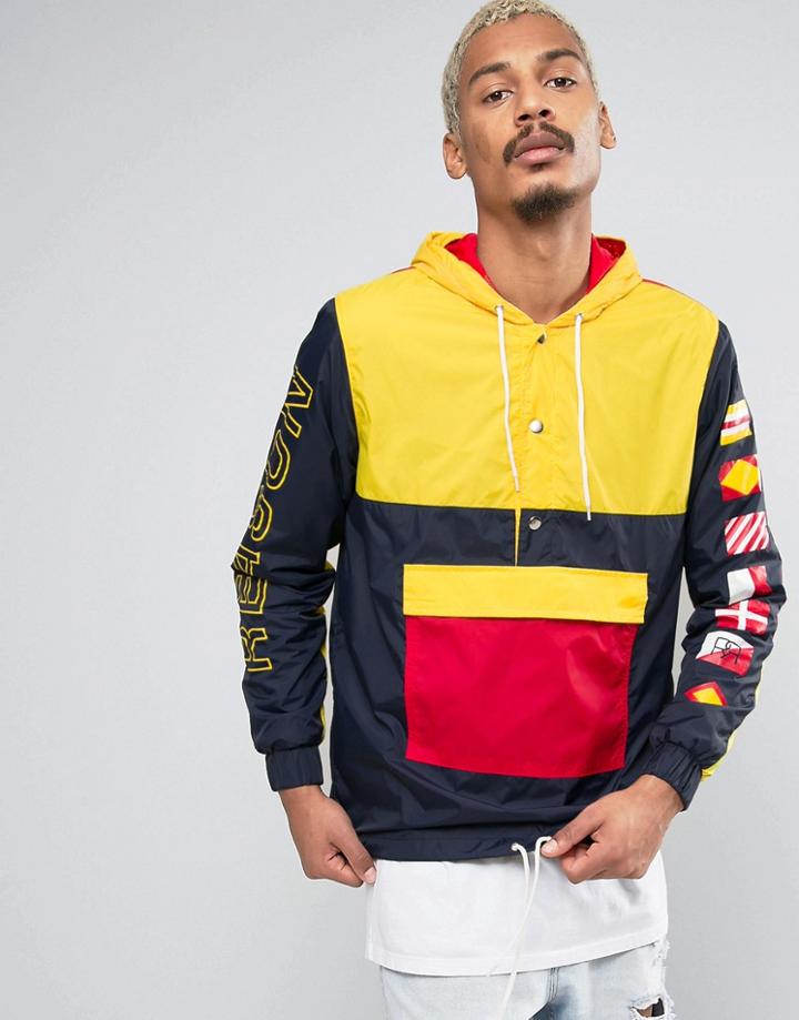 Reason Overhead Windbreaker Jacket With Sleeve Print - Blue
