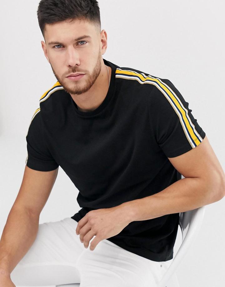 Asos Design Organic T-shirt With Contrast Shoulder Taping In Black - Black