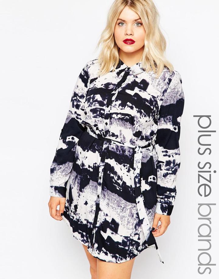 Ax Paris Plus Shirt Dress In Smudge Print