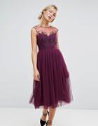 Little Mistress Allover Lace Applique Top Midi Dress - Purple