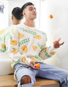 Jack & Jones Originals Jacquard Sweater With Orange Print In White
