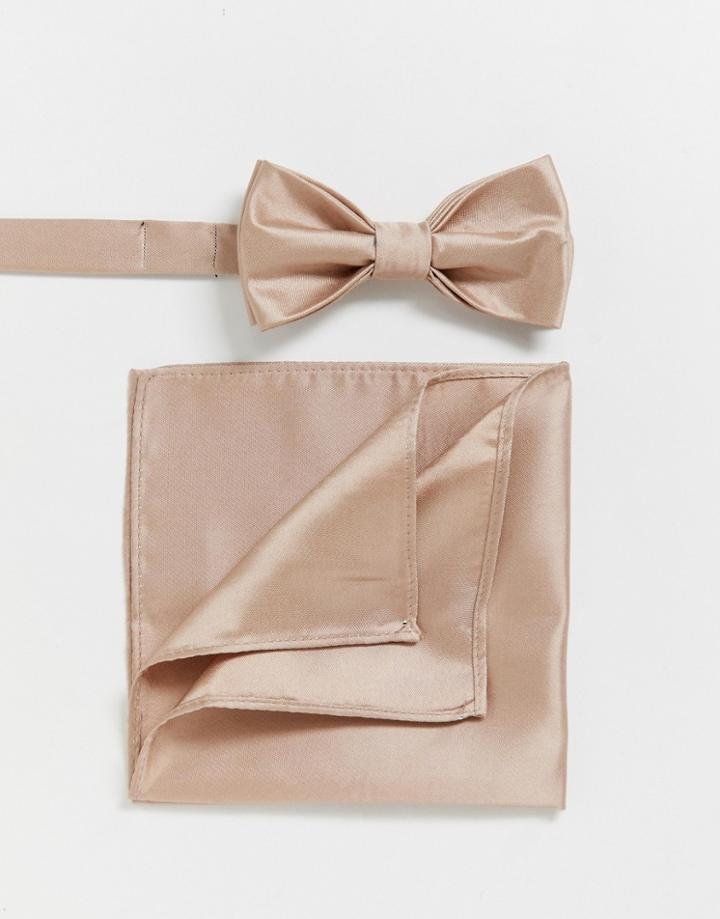 Devils Advocate Wedding Plain Satin Bow Tie And Pocket Square - Pink