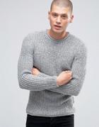 New Look Waffle Knit Sweater With Roll Hem In Gray Marl - Gray