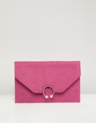 Asos Design Clutch Bag With Ring Pearl Detail - Pink