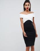 City Goddess Cross Front Monochome Midi Dress - Multi