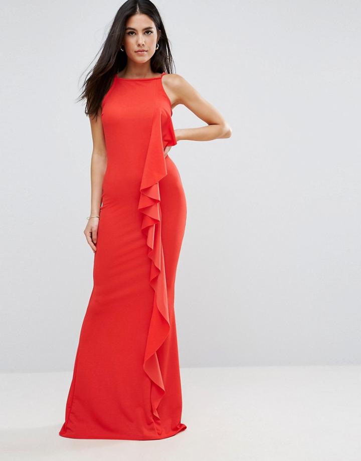 Club L Ruffle Detail Maxi Dress - Red