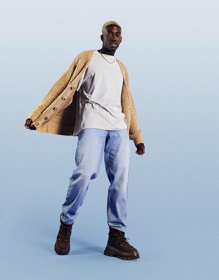 Asos Design Oversized Chunky Knit Cardigan In Oatmeal-neutral