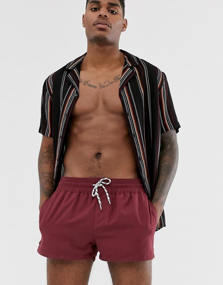 Asos Design Swim Short In Burgundy Super Short Length-red