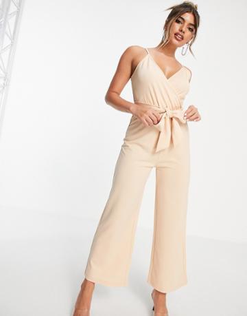 Love & Other Things Cami Wrap Jumpsuit In Taupe-brown