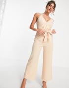 Love & Other Things Cami Wrap Jumpsuit In Taupe-brown