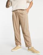 Asos Design Wide Leg Pants With Pleats In Beige Linen Mix-neutral
