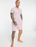 Asos Design Lounge Waffle Short All In One In Purple