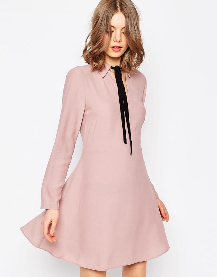 Asos Shirt Dress With Contrast Tie - Lilac