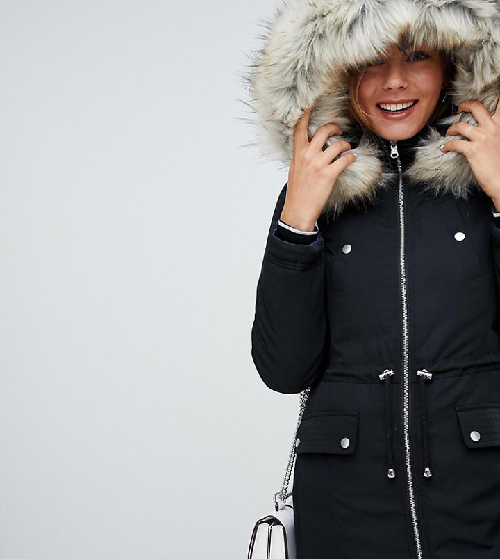 Miss Selfridge Padded Parka Coat In Black