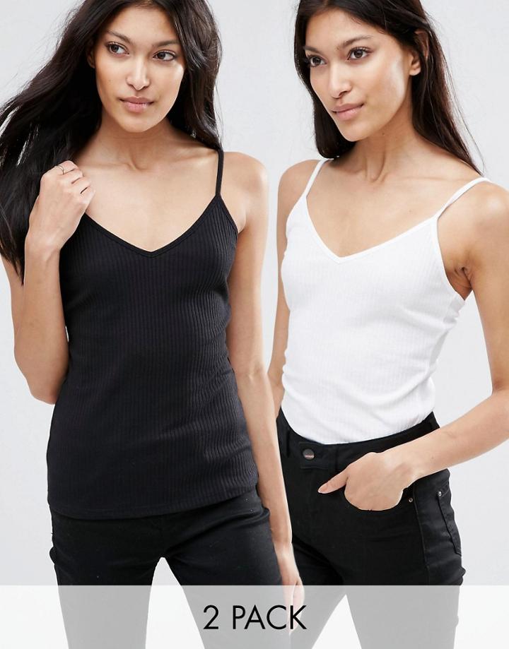 Asos The Strappy Rib Cami 2 Pack - Black