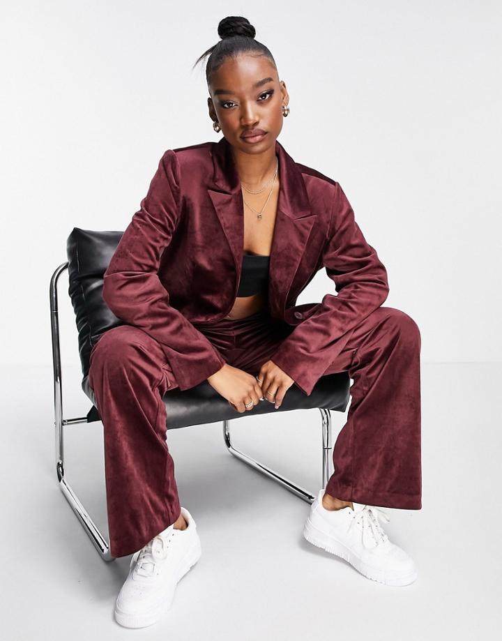 Na-kd Velvet Blazer In Burgundy - Part Of A Set-red