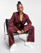 Na-kd Velvet Blazer In Burgundy - Part Of A Set-red
