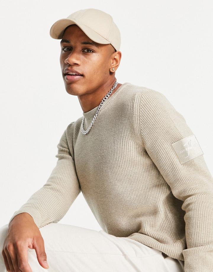 Jameson Carter Alfie Ribbed Sweater In Beige-neutral