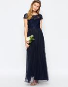 Vila Lace Top Button Back Maxi Dress - Navy
