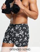 Asos Design Swim Shorts With Scribble Floral Print In Black Short Length