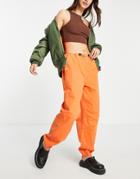 Asos Design 90s Cargo Pants With Toggle Detail In Bright Orange