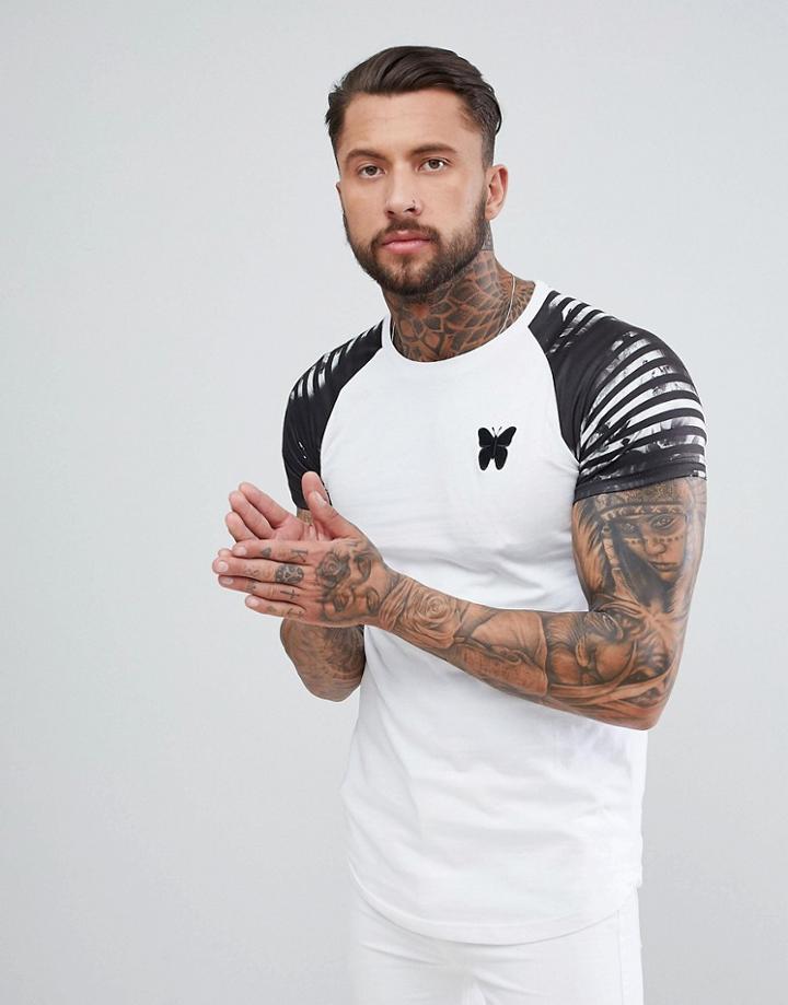 Good For Nothing T-shirt With Floral Stripe Sleeves - White