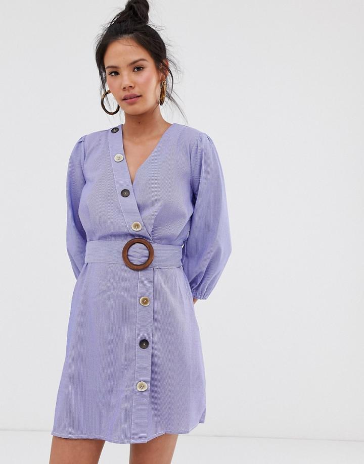 Moon River Multi Buttondown Stripe Dress - Blue