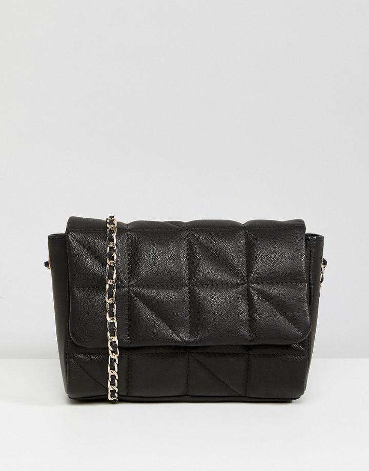 Asos Leather Soft Quilt Cross Body Bag With Chain Strap - Black