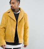 The New County Oversized Faux Shearling Biker Jacket - Yellow