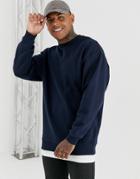 Asos Design Oversized Sweatshirt With T-shirt Hem In Navy - Navy