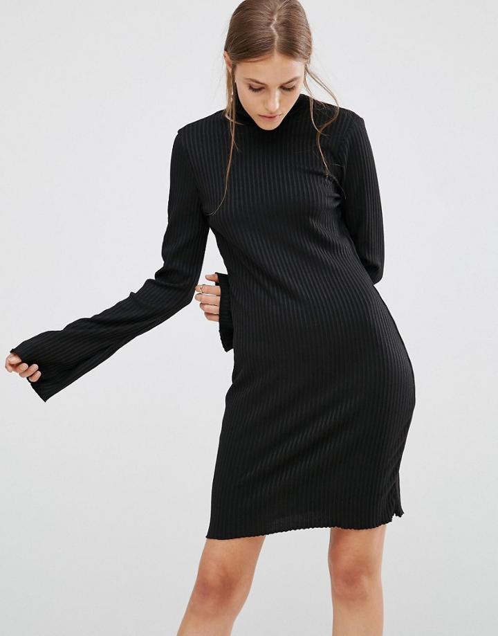Minimum High Neck Ribbed Sweater Dress - Black