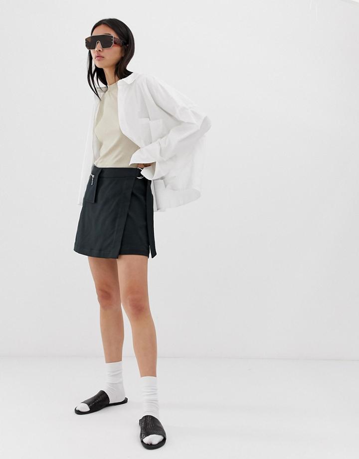 Weekday Wrap Front Mini Skirt In Black - Black