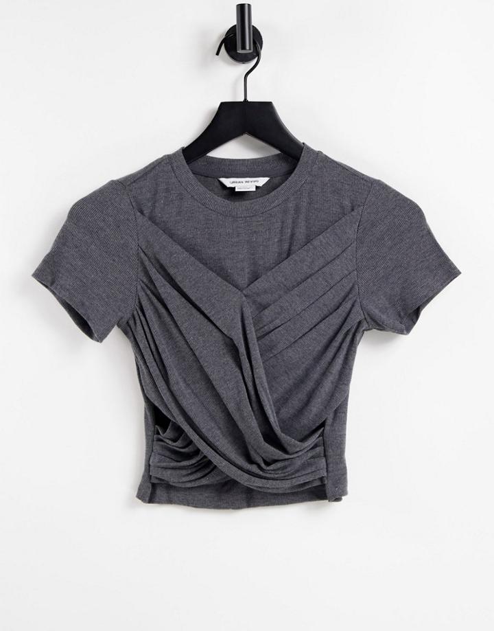Urban Revivo Twist Front T-shirt In Dark Gray-grey