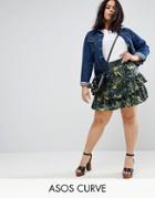 Asos Curve Mini Skirt With Rara Hem In Print - Multi